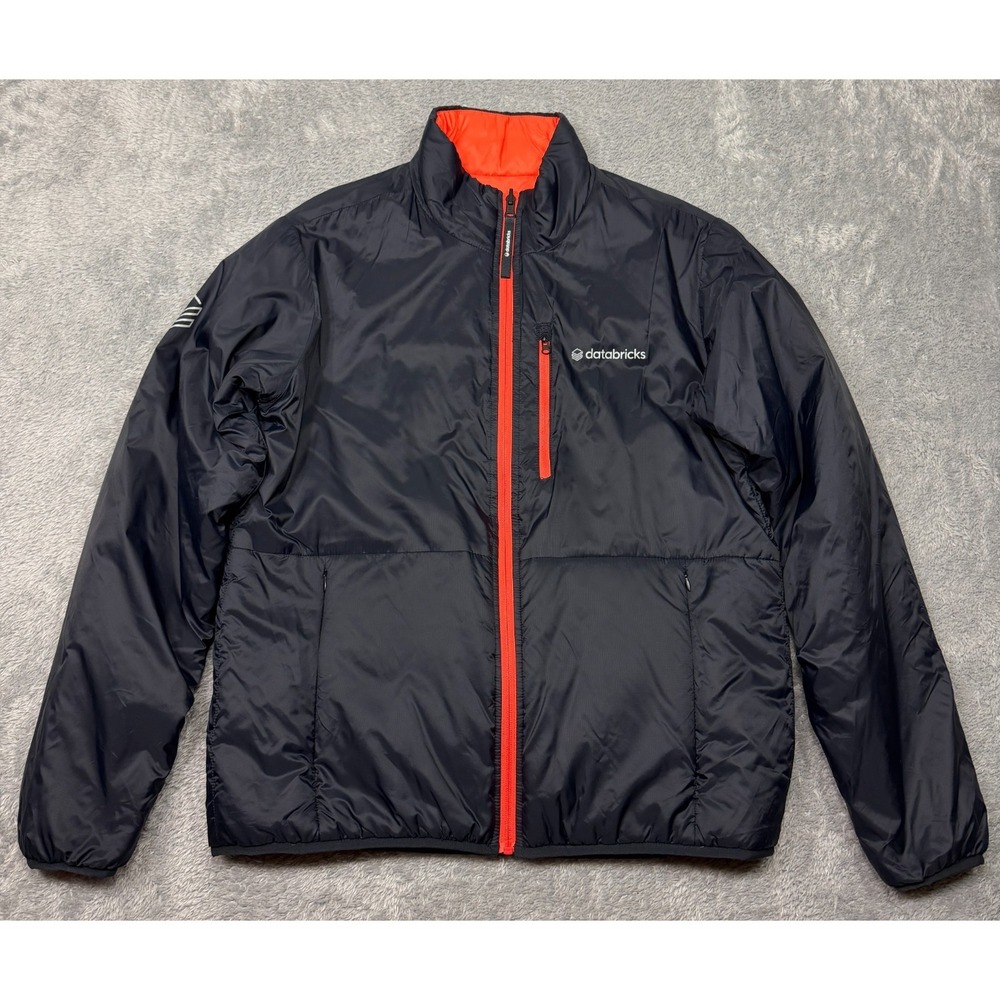 Databricks Logo Puffer Jacket Mens Large Reversible Full Zip Up Black Orange